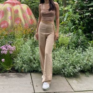 Beige Wide Leg Pants